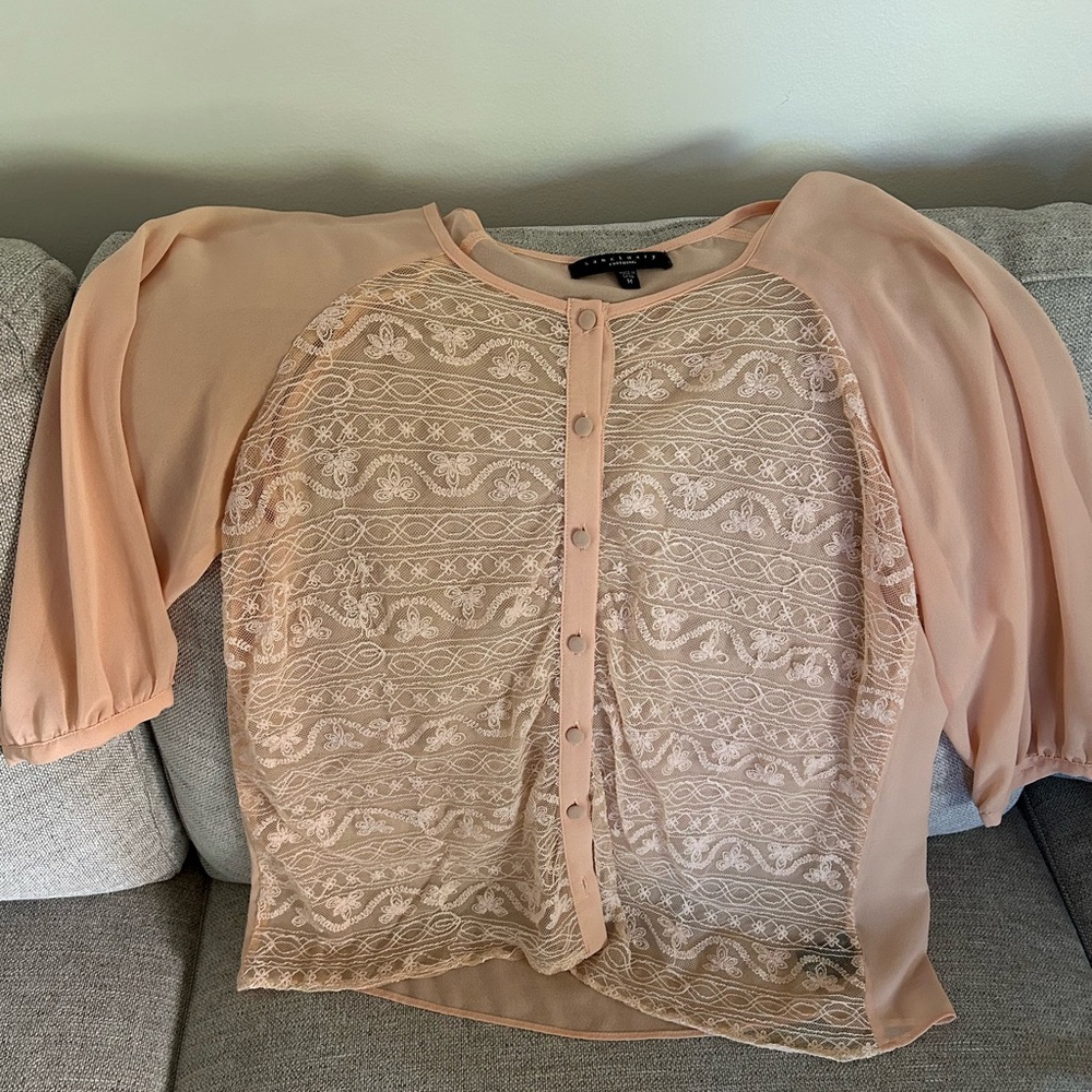 Sanctuary button down sheer top with 3/4 sleeve